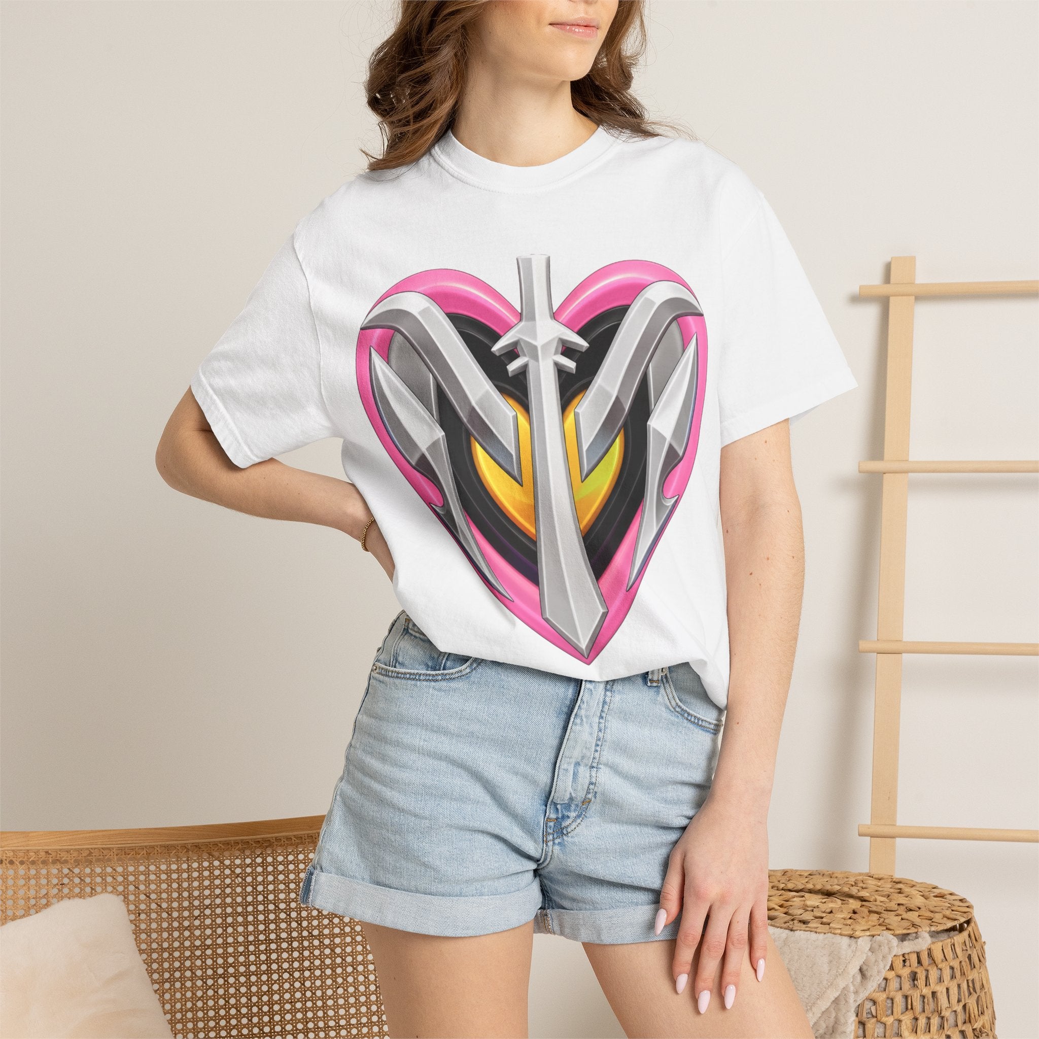 Magik Millenia Might Heart Sword Graphic T-Shirt — Pink Armor Heart Tee