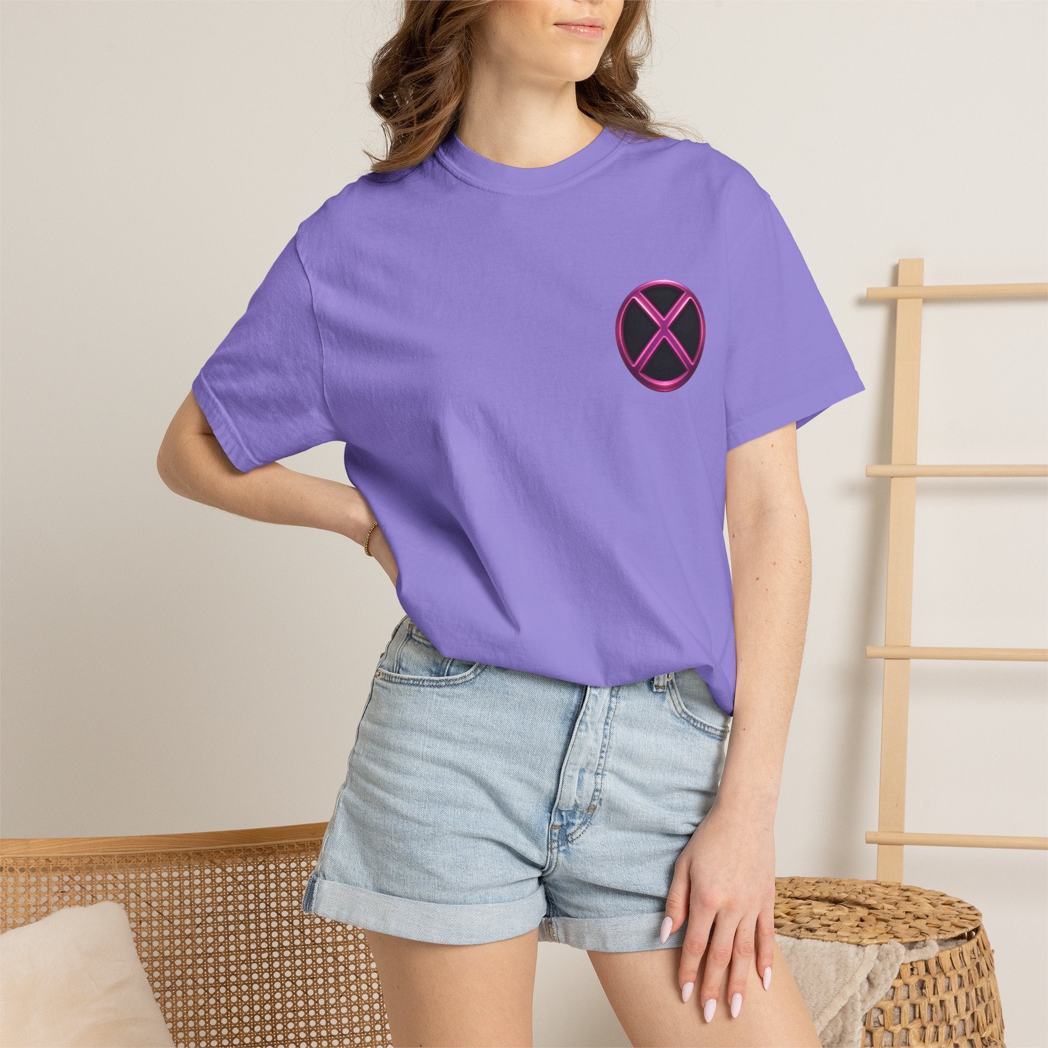 X-MEN GAMBIT Fleur-de-Lis Crest T-Shirt — Black Emblem Chest & Back Graphic