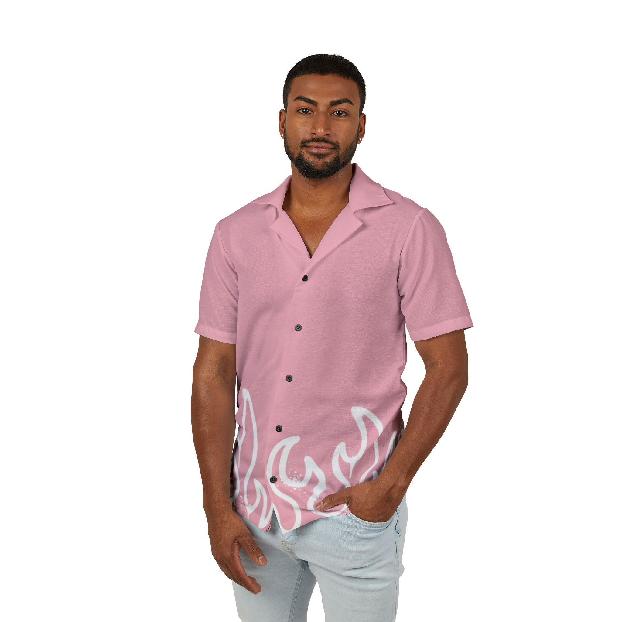Copy of RIVALS INSPIRED HUMAN TORCH Pink Flame Camp Shirt – Heart Fire '4' Graphic Hawaiian Shirt