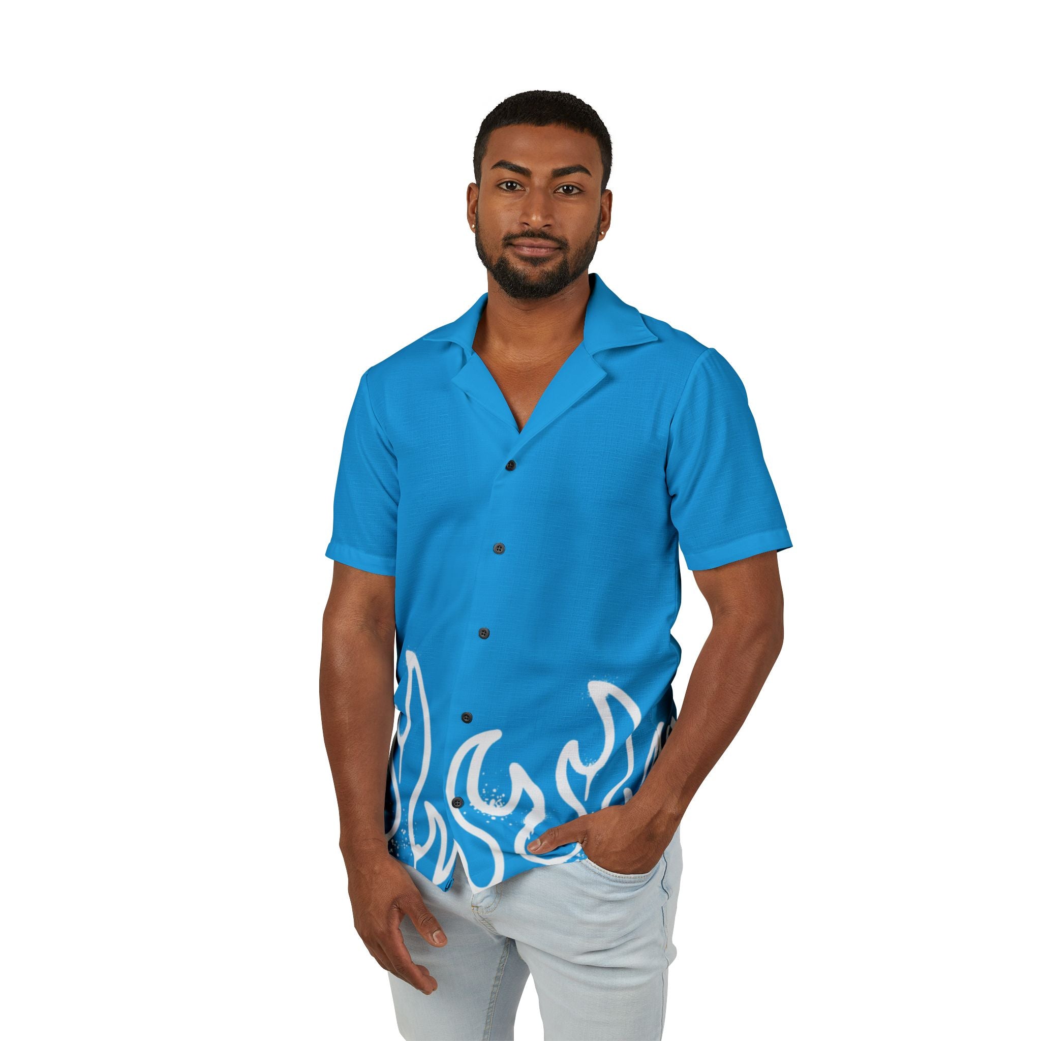 RIVALS INSPIRED HUMAN TORCH BLUE Flame Hawaiian Shirt