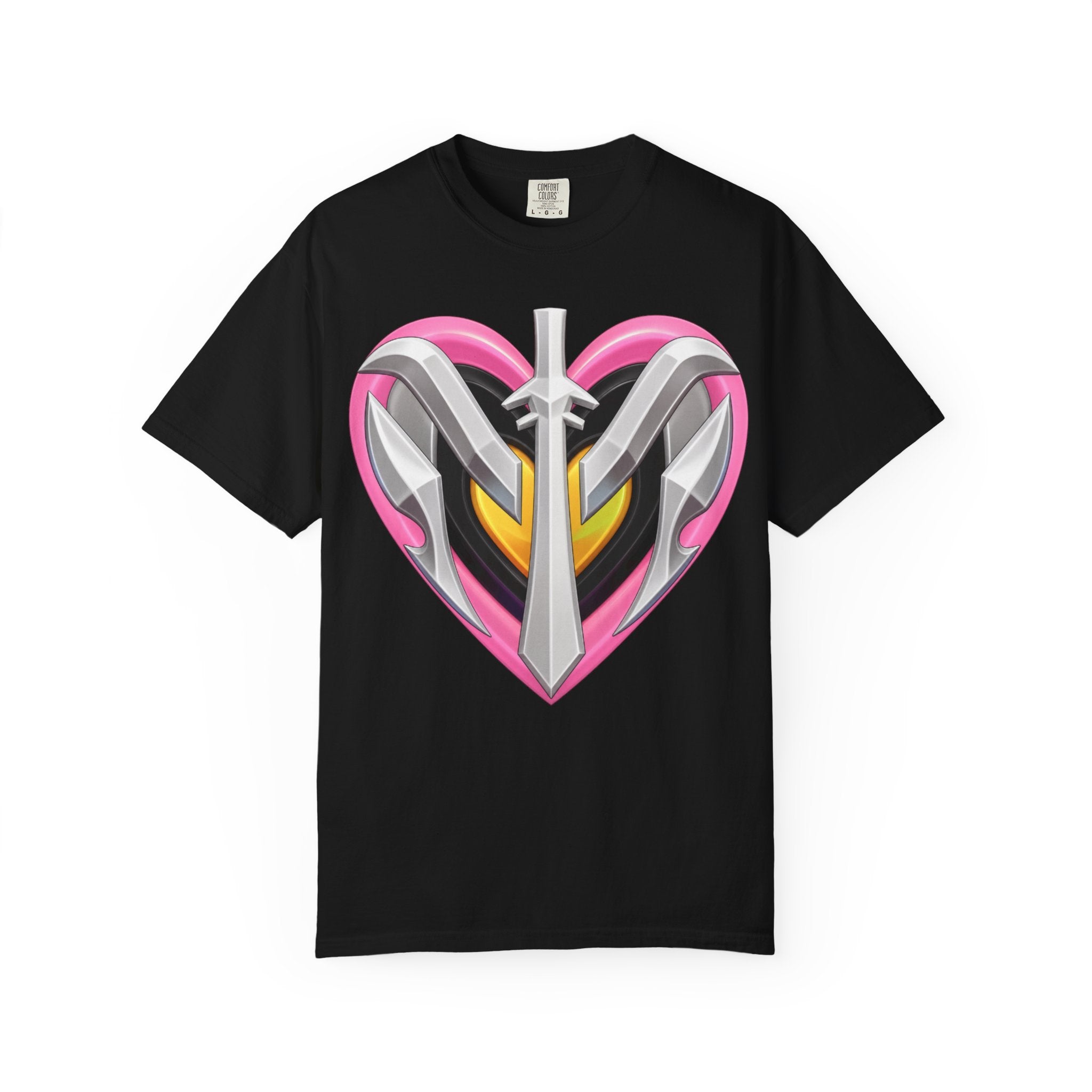 Magik Millenia Might Heart Sword Graphic T-Shirt — Pink Armor Heart Tee