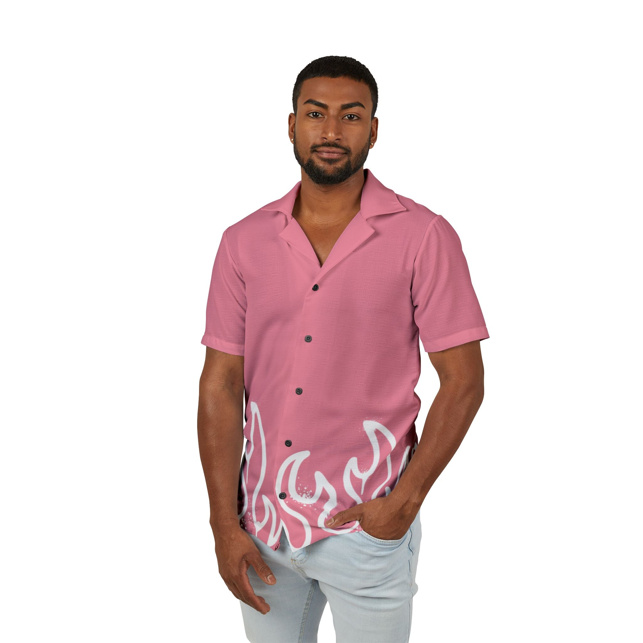 RIVALS INSPIRED HUMAN TORCH Pink Flame Camp Shirt – Heart Fire '4' Graphic Hawaiian Shirt
